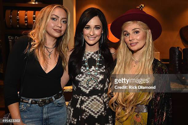 Brandi Cyrus, Kacey Musgraves, and Clare Bowen attend the "Kacey for Lucchese" Collection Launch Event on November 2, 2015 in Nashville, Tennessee.