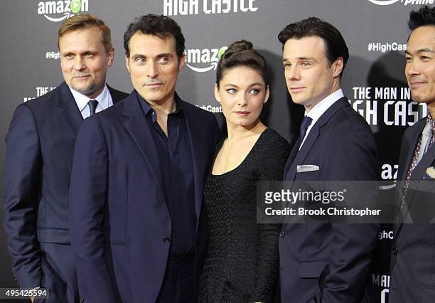 Carsten Norgaard, Rufus Sewell, Alexa Davalos, Rupert Evans, and Joel de la Fuente attend "The Man in the High Castle" New York Series Preimere at...