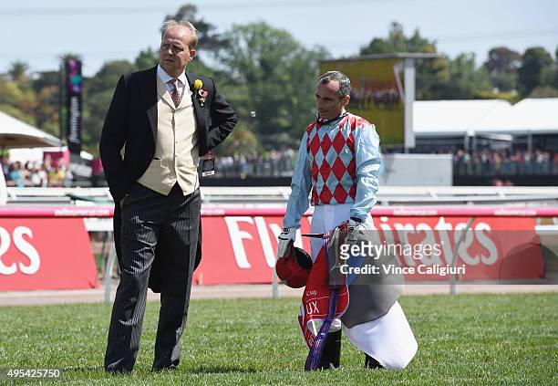 Trainer Ed Dunlop and Gerald Mosse are emotional after Red Cadeaux broke down in race 7, the Emirates Melbourne Cup on Melbourne Cup Day at...