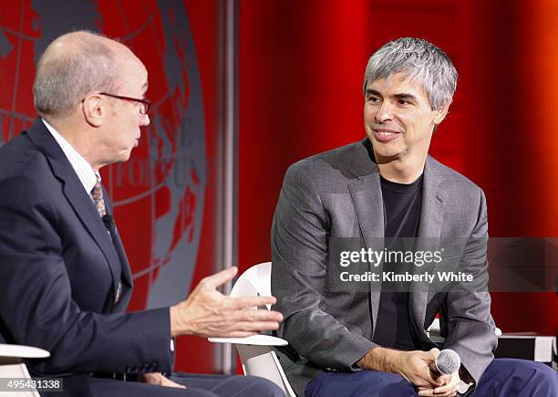 Larry Page and Alan Murray speak during the Fortune Global Forum at the Legion Of Honor on November 2, 2015 in San Francisco, California.