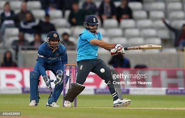 Ravi Bopara of England loses his wicket to Ajantha Mendis of Sri Lanka during the 5th ODI: Royal London One Day International at Edgbaston on June 3,...