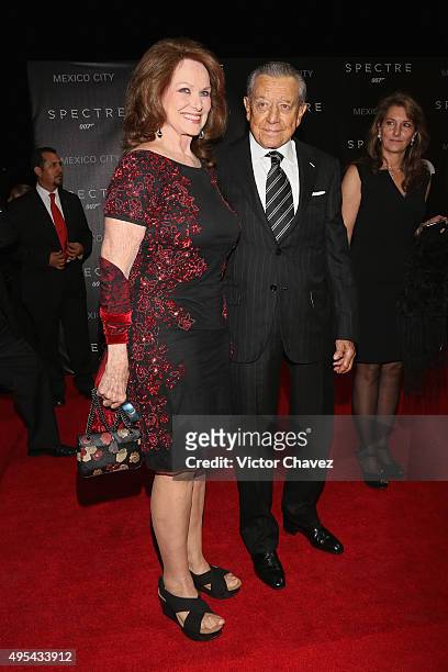 Miguel Aleman Velasco and his wife Christianne Magnani attend the "Spectre" Mexico City premiere at Auditorio Nacional on November 2, 2015 in Mexico...