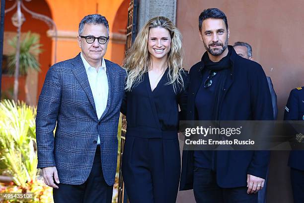 Paolo Del Brocco, Michelle Hunziker and Raoul Bova attend the 'Insieme Contro La Violenza' Convention at Scuola di Perfezionamento per le Forze di...