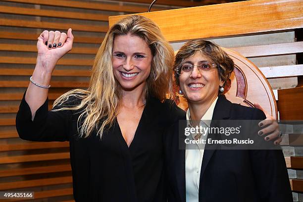 Michelle Hunziker and Giulia Buongiorno attend the 'Insieme Contro La Violenza' Convention at Scuola di Perfezionamento per le Forze di Polizia on...