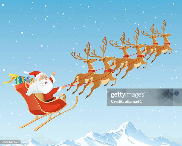 stockillustraties, clipart, cartoons en iconen met santa claus - slee vrijetijdsapparatuur