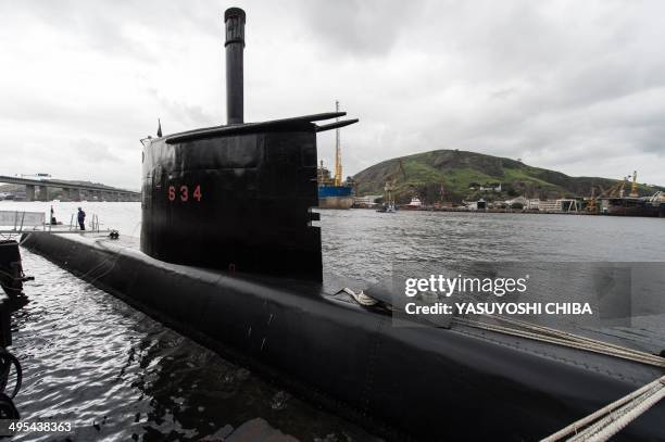 The BNS S34 Tikuna Brazilian diesel-electric powered type 209 attack submarine moored at the navy base in Niteroi, Brazil, on May 27, 2014. With 8500...