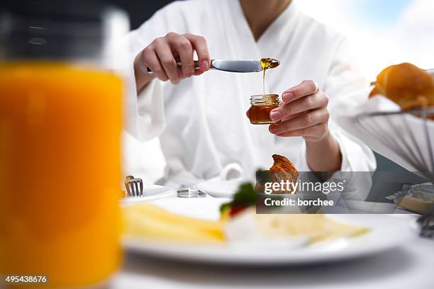 breakfast in room - hotel breakfast stock pictures, royalty-free photos & images