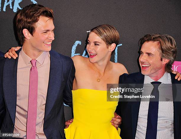 Actors Ansel Elgort, Shailene Woodley, and Sam Trammell attend "The Fault In Our Stars" premiere at Ziegfeld Theater on June 2, 2014 in New York City.