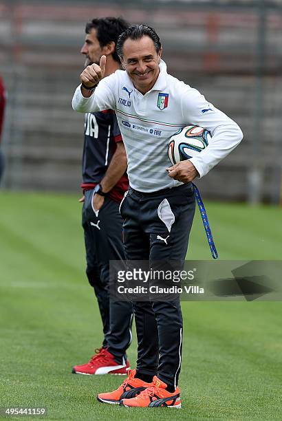 Head coach Italy Cesare Prandelli reacts during the Italian national sides training session at Stadio Renato Curi on June 3, 2014 in Perugia, Italy.