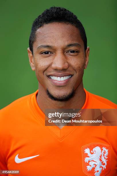 Jonathan De Guzman of the Netherlands poses prior to the Netherlands training session held at the AFAS Stadion on June 3, 2014 in Alkmaar,...