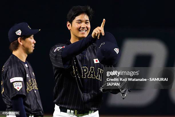 Shohei Ohtani of Samurai Japan in action during a training session at Fukuoka Dome on November 3, 2015 in Fukuoka, Japan.