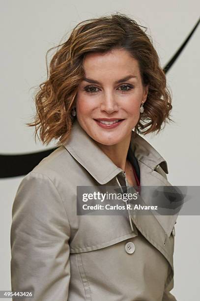 Queen Letizia of Spain attends "Cooperacion Espanola 2030. Espana y la nueva agenda de desarrollo sostenible" seminar at the National Library on...