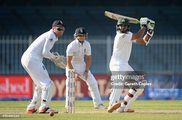 Azhar Ali of Pakistan bats during day three of the 3rd Test between Pakistan and England at Sharjah Cricket Stadium on November 3, 2015 in Sharjah,...