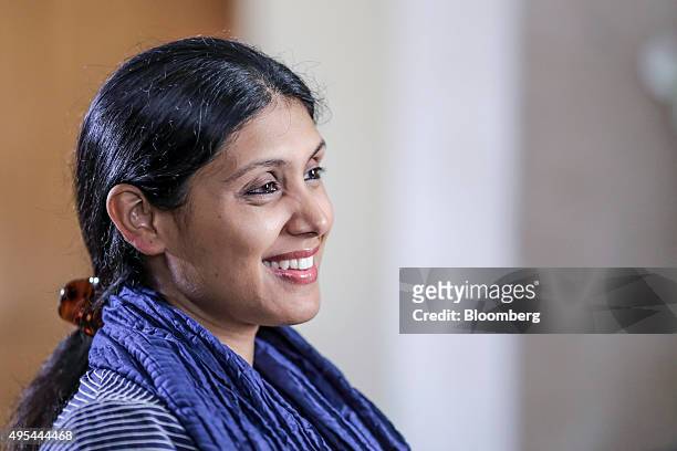 Roshni Nadar, chief executive officer for HCL Corp., reacts during an interview in Noida, Uttar Pradesh, India, on Friday, Oct. 2, 2015. Despite...