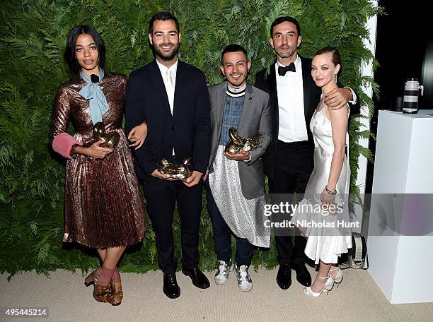 Designer and winner Aurora James of Brother Vellies, designer and winner Jonathan Simkhai, designer and winner Rio Uribe of Gypsy Sport, designer and...