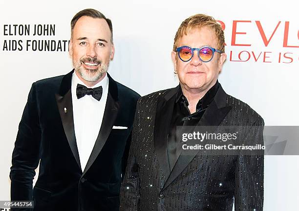 Filmmaker David Furnish and Sir Elton John attend Elton John AIDS Foundation's 14th Annual An Enduring Vision Benefit at Cipriani Wall Street on...