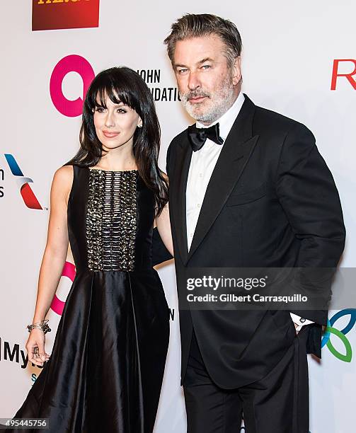 Hilaria Baldwin and actor Alec Baldwin attend Elton John AIDS Foundation's 14th Annual An Enduring Vision Benefit at Cipriani Wall Street on November...