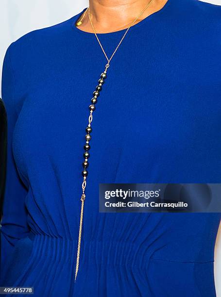 Actress Tonya Lewis Lee, jewelry detail, attends Elton John AIDS Foundation's 14th Annual An Enduring Vision Benefit at Cipriani Wall Street on...