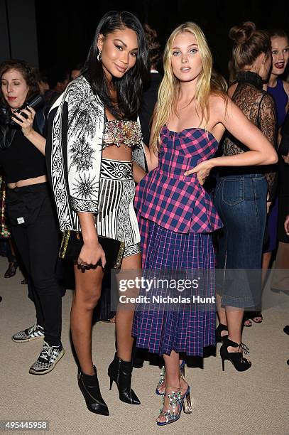 Models Chanel Iman and Elsa Hosk attend the 12th annual CFDA/Vogue Fashion Fund Awards at Spring Studios on November 2, 2015 in New York City.