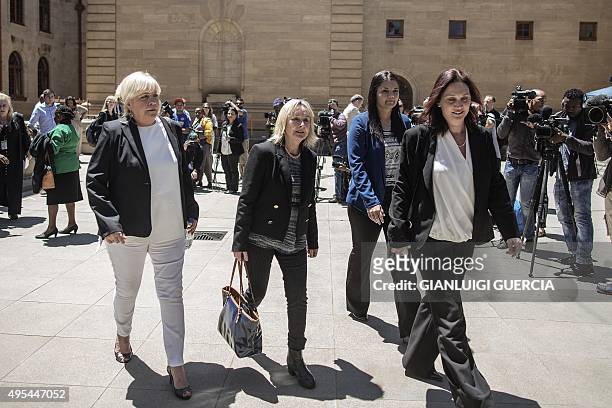 Reeva Steenkamp's mother June Steenkamp leaves the court of appeal at the end of proceedings of the state appealing against Oscar Pistorius in...