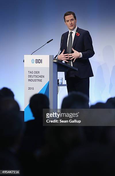 British Chancellor of the Exchequer George Osborne speaks at the "Day of German Indsutry" annual gathering on November 3, 2015 in Berlin, Germany....