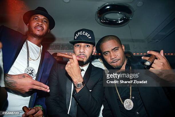 Carmelo Anthony, Swizz Beatz and Nas attend Carmelo Anthony's 30th Birthday Party at Up & Down on June 2, 2014 in New York City.
