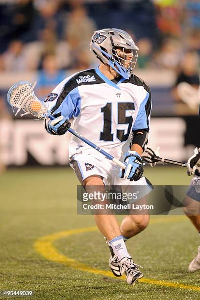 Peter Baum of the Ohio Machine runs with the ball during a lacrosse game against the Chesapeake Bayhawks on May 31, 2014 at Navy-Marine Corps...