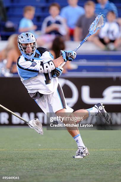 Peter Baum of the Ohio Machine takes a shot during a lacrosse game against the Chesapeake Bayhawks on May 31, 2014 at Navy-Marine Corps Memorial...