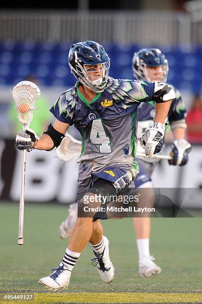 Dan Burns of the Chesapeake Bayhawks runs with the ball during a MLL lacrosse game against the Ohio Machine on May 31, 2014 at Navy-Marine Corps...
