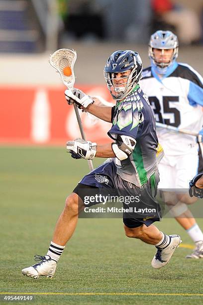 Dan Burns of the Chesapeake Bayhawks runs with the ball during a MLL lacrosse game against the Ohio Machine on May 31, 2014 at Navy-Marine Corps...