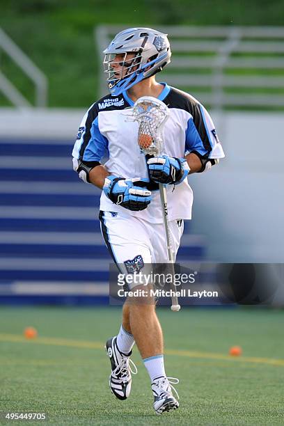 Marcus Holman of the Ohio Machine walks with the ball during a lacrosse game against the Chesapeake Bayhawks on May 31, 2014 at Navy-Marine Corps...