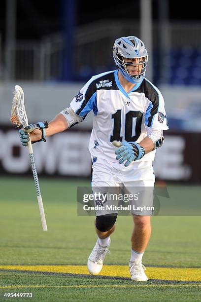 Eric O'Brien of the Ohio Machine walks with the ball during a lacrosse game against the Chesapeake Bayhawks on May 31, 2014 at Navy-Marine Corps...