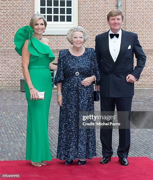 Queen Maxima of The Netherlands, Princess Beatrix of The Netherlands and King Willem-Alexander of The Netherlands arrive at the Loo Royal Palace for...