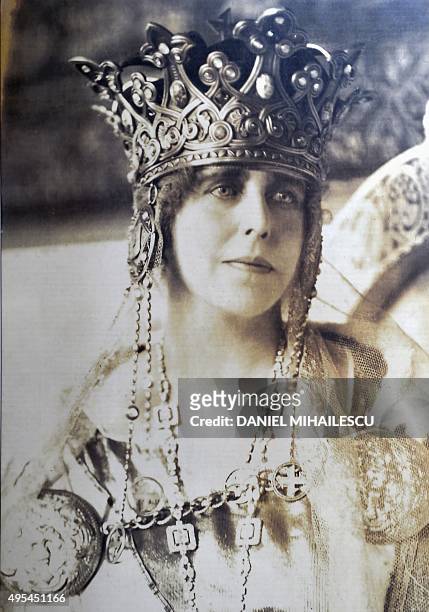 Portrait of Queen Marie of Romania is seen at an exhibition outside the National History Museum in Bucharest October 2, 2015. The heart of...