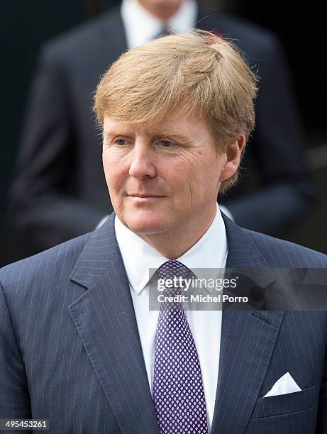 King Willem-Alexander of The Netherlands arrives at the Grace Kelly exhibition at the Loo Royal Palace on June 3, 2014 in Apeldoorn, Netherlands.