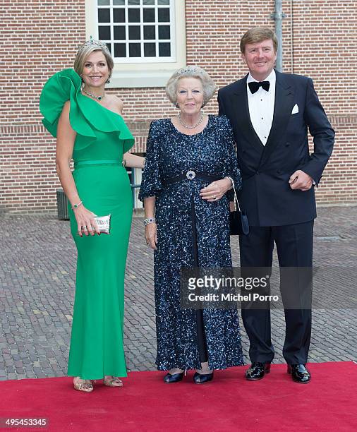 Queen Maxima of The Netherlands, Princess Beatrix of The Netherlands and King Willem-Alexander of The Netherlands arrive for dinner at the Loo Royal...
