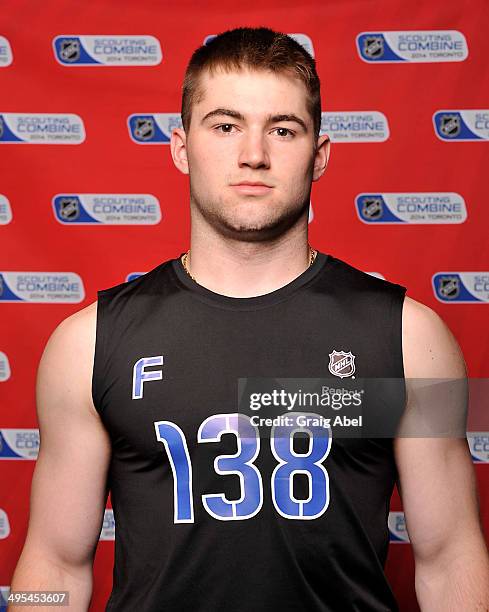 Shane Eiserman poses for a head shot prior to testing at the NHL Combine May 29, 2014 at the Westin Bristol in Toronto, Ontario, Canada.