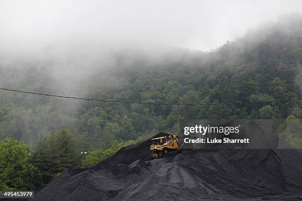 Bulldozer operates atop a coal mound at the CCI Energy Slones Branch Terminal June 3, 2014 in Shelbiana, Kentucky. New regulations on carbon...