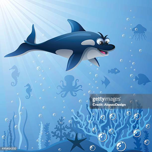 orca character underwater - killer whale 幅插畫檔、美工圖案、卡通及圖標