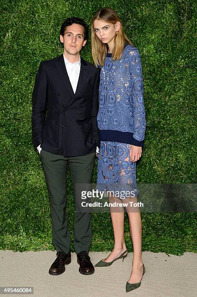 Alex Orley and Model Molly Bair attend the 12th annual CFDA/Vogue Fashion Fund Awards at Spring Studios on November 2, 2015 in New York City.