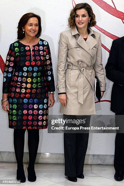 Queen Letizia of Spain and Ana Santos attend 'Cooperacion Espanola 2030. Espana y la nueva agenda de desarrollo sostenible' seminar on November 3,...