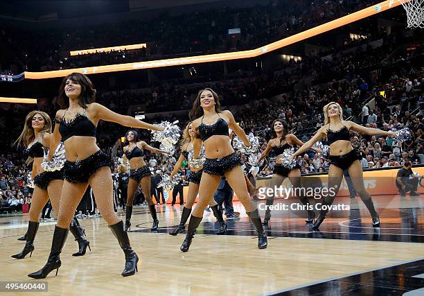 The Spurs Silver Dancers perform during the game between the San Antonio Spurs and the Brooklyn Nets at the AT&T Center on October 30, 2015 in San...