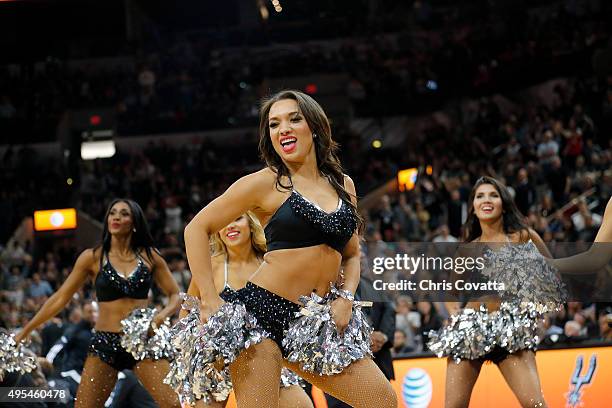 The Spurs Silver Dancers perform during the game between the San Antonio Spurs and the Brooklyn Nets at the AT&T Center on October 30, 2015 in San...