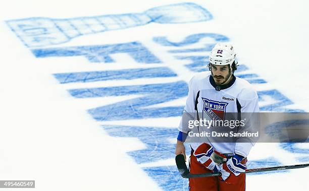 Brian Boyle of the New York Rangers skates during a practice session ahead of Media Day for the 2014 Stanley Cup Final at Staples Center on June 3,...