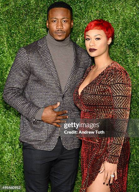 Michi Nogami-Marshall and professional football player Brandon Marshall attend the 12th annual CFDA/Vogue Fashion Fund Awards at Spring Studios on...