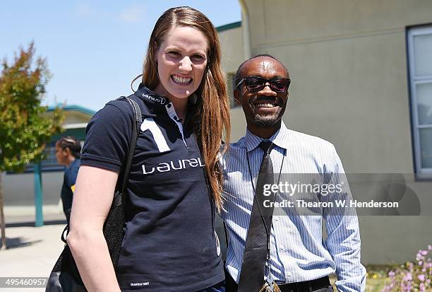 Winner of the Laureus World Sports Award for a female athlete and four-time Olympic gold medalist Missy Franklin poses with Principal Humphrey...