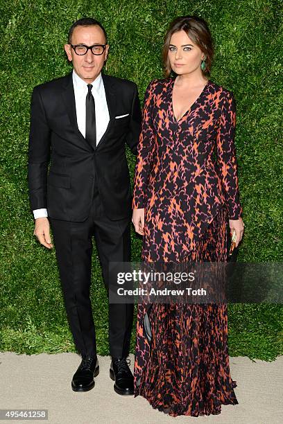 Designer Gilles Mendel and Pamela Berkovic attend the 12th annual CFDA/Vogue Fashion Fund Awards at Spring Studios on November 2, 2015 in New York...