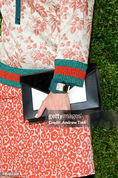 Francesca Amfitheatrof, bag detail, attends the 12th annual CFDA/Vogue Fashion Fund Awards at Spring Studios on November 2, 2015 in New York City.