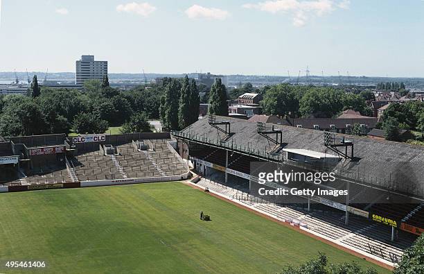 General aerial view of The Dell, home of Southampton FC between 1898 and 2001, pictured on July 1, 1980 in Southampton, England.