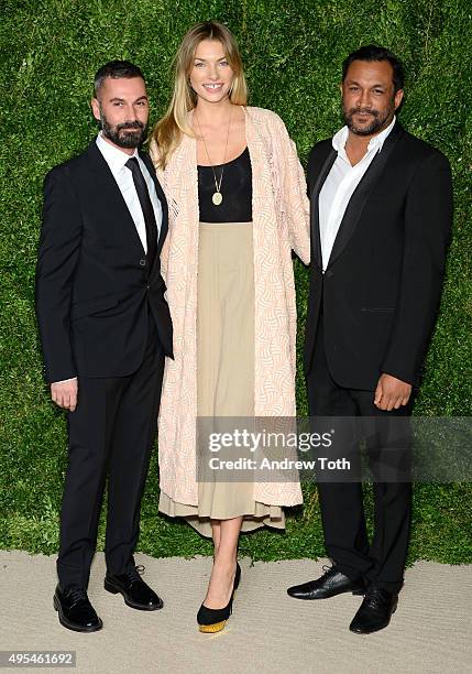 Ramon Martin, Jessica Hart, and Ryan Lobo attend the 12th annual CFDA/Vogue Fashion Fund Awards at Spring Studios on November 2, 2015 in New York...